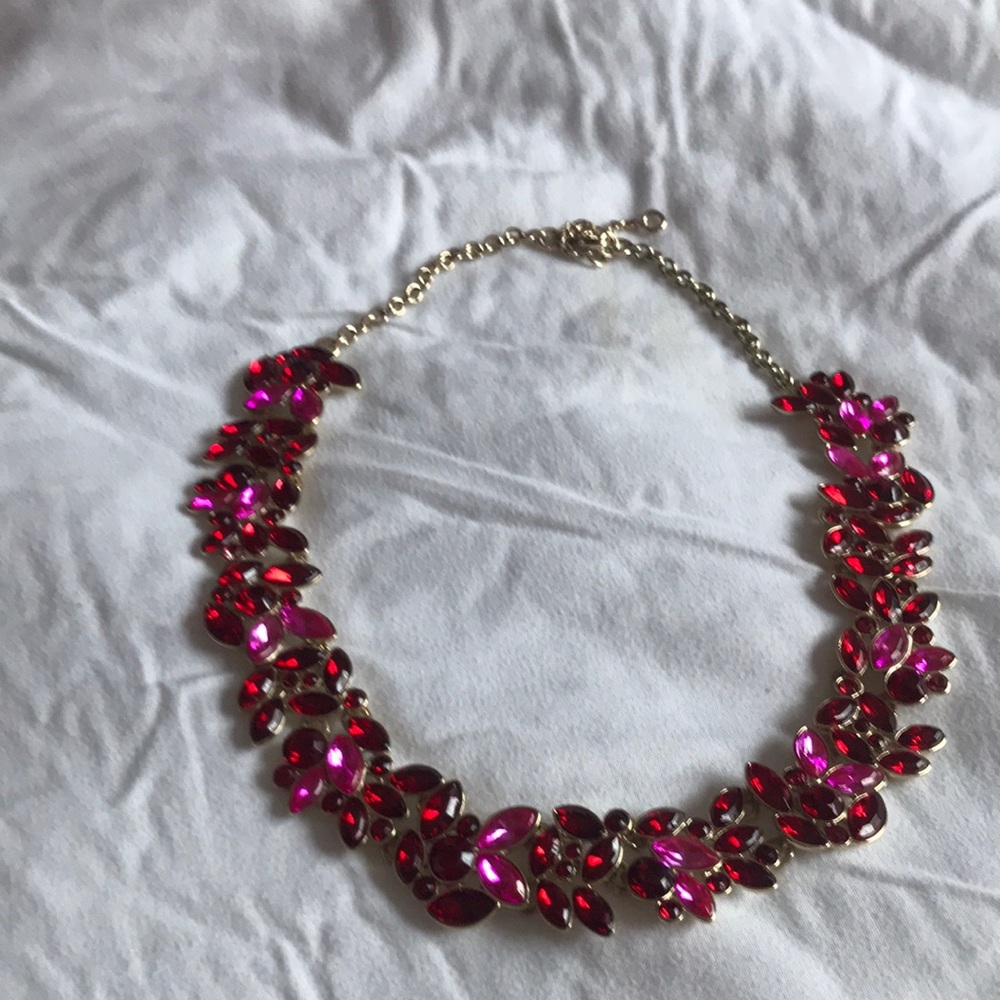Red and Gold Statement Necklace with Clustered Beads